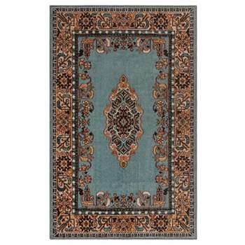 Floral Scroll Medallion Washable Non-Slip Indoor Runner or Area Rug by Blue Nile Mills