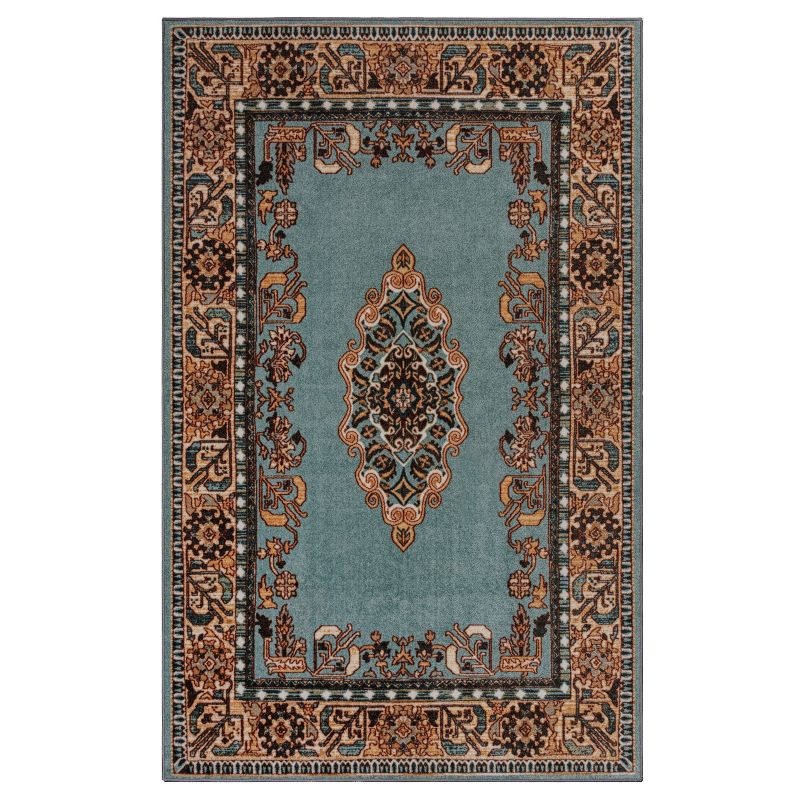 Floral Scroll Medallion Washable Non-Slip Indoor Runner or Area Rug by Blue Nile Mills, 1 of 6