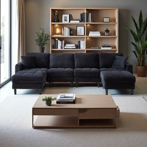 122.5" Corduroy U-Shaped Modular Sectional Sofa with Ottomans & Pillows - 1 of 4