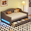 CAVINAS Twin/Full Size Pine Wood Linen Upholstered Daybed Bed Frame with LED Belt & Trundle,No Box Spring Needed - 2 of 4