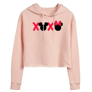 Women's - Disney - Mickey Minnie Heads Xoxo Cropped Graphic Hoodie - 1 of 2