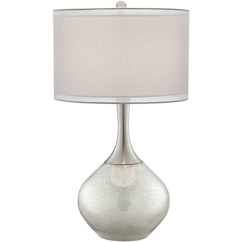 Possini Euro Design Modern Table Lamp with Dimmer 30 1/2" Tall Mercury Glass Chrome Double Drum Shade for Bedroom Living Room Home, 1 of 8