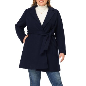 Agnes Orinda Women's Plus Size Work Tie Waist Notched Lapel Long Coat - 1 of 4
