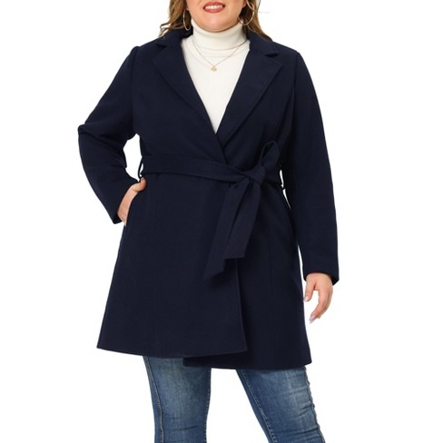 Agnes Orinda Women's Plus Size Work Tie Waist Notched Lapel Long Coat :  Target