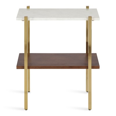 Mid-Century Modern White Marble and Mango Wood Side Table