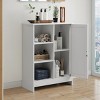 Freestanding Floor Storage Cabinet with Adjustable Shelves, Bathroom Organizer with 1 Door, 3 Open Compartments, Cabinet-The Pop Home - 2 of 4