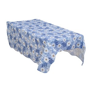 41"x60" Rectangle Vinyl Water Oil Resistant Printed Tablecloths Blue Daisy - PiccoCasa - 1 of 4