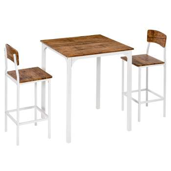 HOMCOM 3 Piece Industrial Counter Height Dining Table Set, Bar Table & Chairs with Steel Legs & Footrests