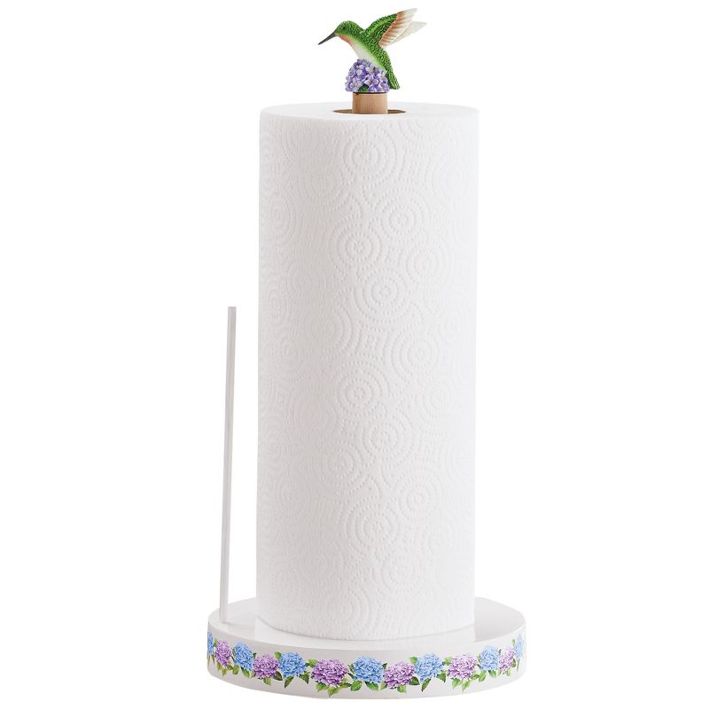 Collections Etc Hummingbirds and Hydrangeas Hand-Painted Paper Towel Holder 7 X 7 X 14.5, 1 of 4