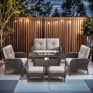 Buenhomino 7pcs Outdoor Patio Furniture Set with Fire Pit Table, Rattan Wicker Loveseat Glider Sets with Ottomans, High back Chairs and Coffee Table - 1 of 4