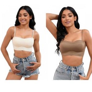 INSPIRE CHIC 2 Pcs Women's Push Up U Back Adjustable Straps Full Cup Wirefree Tube Convertible Bras - 1 of 4