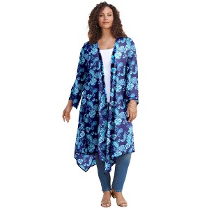 Roaman's Women's Plus Size Hanky Hem Duster - 1 of 4