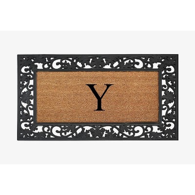 A1HC Natural Coir Monogrammed 23"X38", Anti‑Shed Treated Durable Doormat for Outdoor Entrance