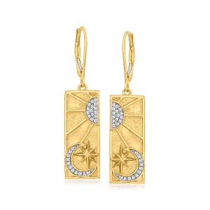 Ross-Simons 0.15 ct. t.w. Diamond Sun and Moon Drop Earrings in 18kt Gold Over Sterling - 1 of 3
