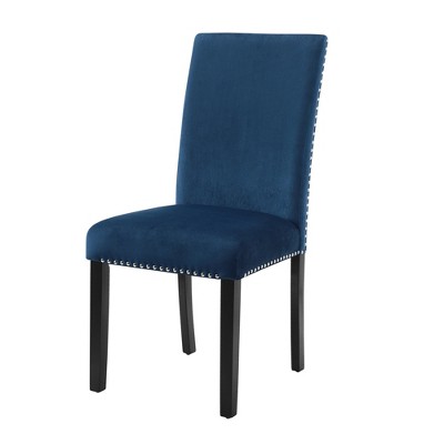 Elegant Blue Velvet Parsons Side Chair with Chrome Nailhead Trim