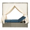 YOOCOZZ Outdoor Adjustable Gear Sun Bed with Polyester Cushion and Curtain, 3 Optional Colors - 3 of 4