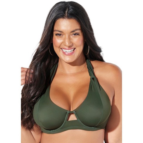 Swimsuits for All Women's Plus Size Loop Strap Underwire Halter Bikini Top  - 16, Green