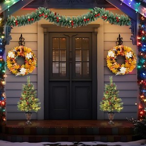 3 Ft Artificial Mini Christmas Tree with 70 LED Warm Lights, Mini Xmas Tree with Pine Cone & Red Berry for Tabletop, Home, Office - 1 of 4