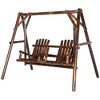 Outsunny Outdoor Adirondack Chair 2 Seat Freestanding Solid Wood Rustic Log Porch Swing Chair with Center Table - 4 of 4