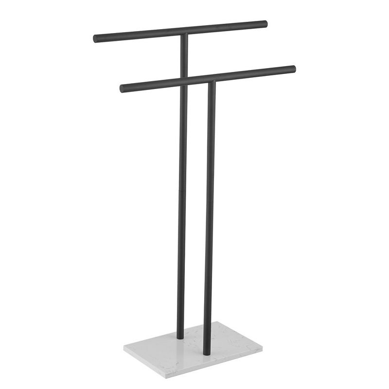BWE Standing Towel Rack with 4 Towel Holders Marble Base for Bathroom Double-T Tall Towel Holder, 1 of 8