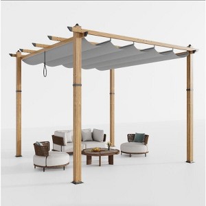 10x10 Ft Retractable Outdoor Pergola with Canopy, Upgraded Wood-Grain Aluminum Pergola, UV-Resistant Metal Shelter for Backyard, Patio, Porch - 1 of 4