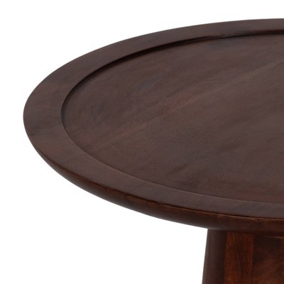 Acacia Wood Round Pedestal Side Table in Warm Brown Finish