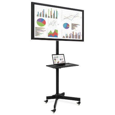 Mount-It! Adjustable Mobile TV Cart | Wheeled Flat Screen Television Stand with Shelf, VESA Compatible TV Mount Bracket | Fits Displays 23 to 55 in.