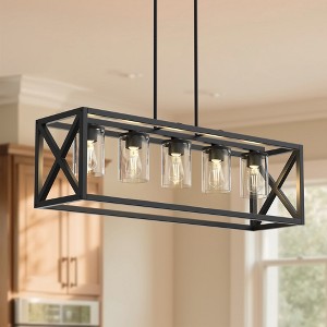 DORESshop 5-Light Matte Black Rectangle Chandelier,Metal Dining Room Light with Adjustable Height for Kitchen Island and Table - 1 of 4