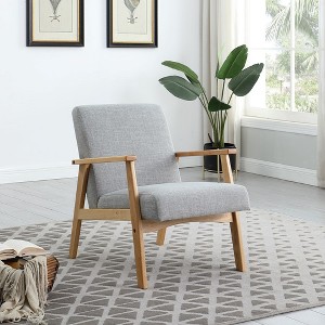 Mid Century Armchair with Wood Frames Linen Accent Chair Upholstered -Morden Fort - 1 of 4