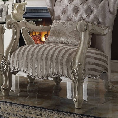 Elegant Crescent Bone White Velvet Accent Chair with Wood Accents