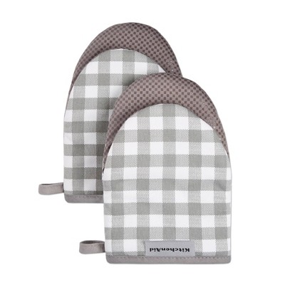KitchenAid 2pk Cotton Gingham Mini Oven Mitts Gray
