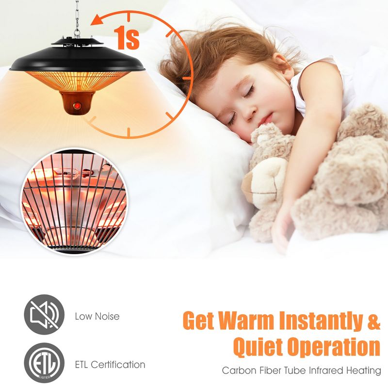 Costway 1500W Electric Hanging Heater Ceiling Mounted Infrared Heater w/Remote Control, 5 of 11