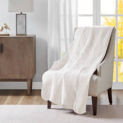 Sapphtopaz Oversized Quilted Throw Blanket with Scalloped Edges, 60x72" Microfiber & Cotton Filled Decorative Throw Blanket for Couch or Bed