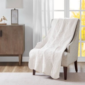 Sapphtopaz Oversized Quilted Throw Blanket with Scalloped Edges, 60x72" Microfiber & Cotton Filled Decorative Throw Blanket for Couch or Bed - 1 of 4