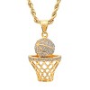 Steeltime Men's stainless steel simulated diamond basketball and hoop pendant. Color Options: Silver, Gold, Black - 2 of 4