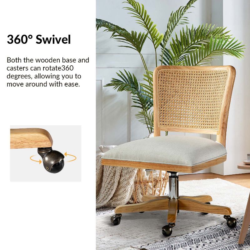 Crisolina Swivel Height-adjustable Office Task Chair with Rattan Back | Karat Home-Linen, 6 of 12