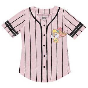 Ladies Looney Tunes Baseball Jersey - Lola Bunny, Tweety, Bugs and Taz Mesh Button Down Baseball Jersey - 1 of 4
