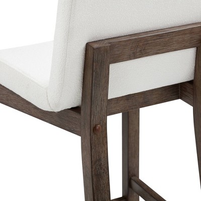 Gracie Dark Brown Wood Bar Stools with Cream Boucle Upholstery, Set of 4