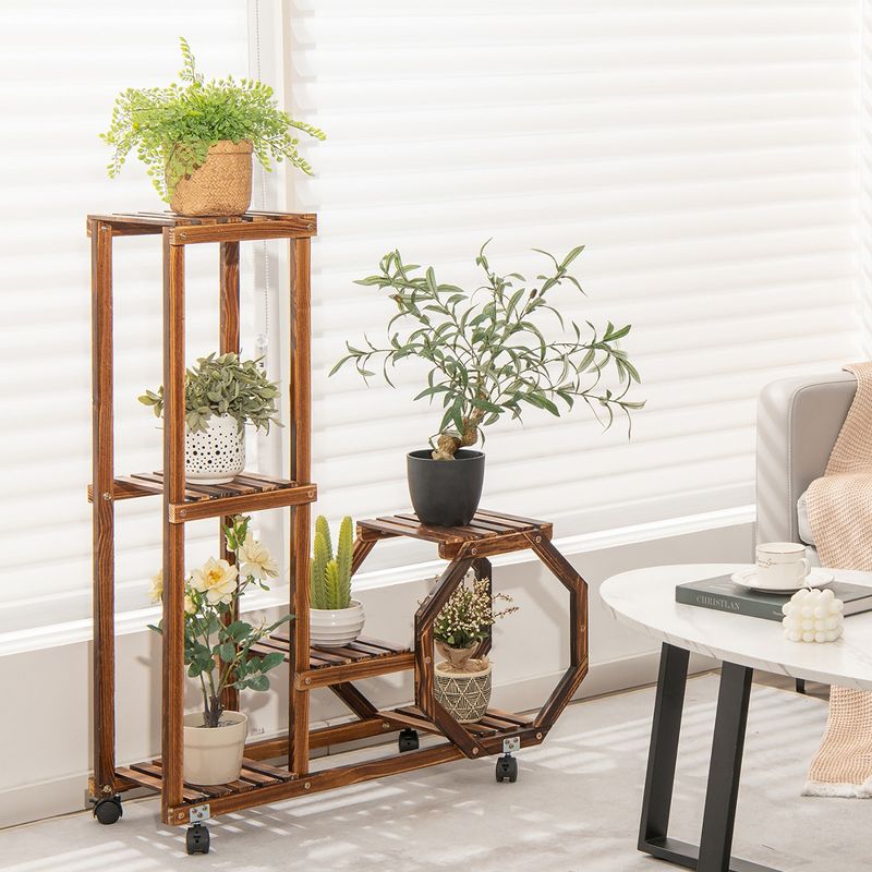 Costway 6-tier 6 Potted Rolling Plant Stand Wooden Storage Display Shelf Rack with Wheels, 3 of 10