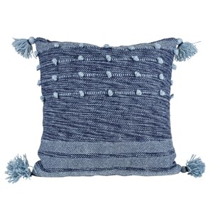 Blue with Corner Tassels 18X18 Hand Woven Filled Outdoor Pillow - Foreside Home & Garden - 1 of 4