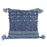 Blue with Corner Tassels 18X18 Hand Woven Filled Outdoor Pillow - Foreside Home & Garden