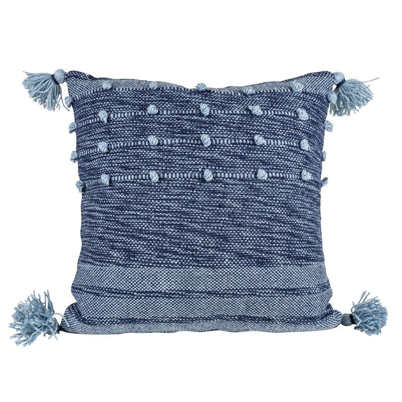 Blue with Corner Tassels 18X18 Hand Woven Filled Outdoor Pillow - Foreside Home & Garden, 1 of 7