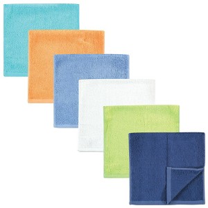 Hudson Baby Infant Boy Rayon from Bamboo Burpcloth 6pk, Blue Orange Lime, One Size - 1 of 4