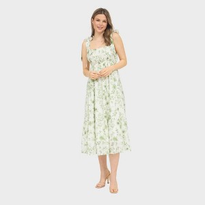 August Sky Women's Sleeveless Wide Mock Ties Ruched Floral Midi Dress - 1 of 4