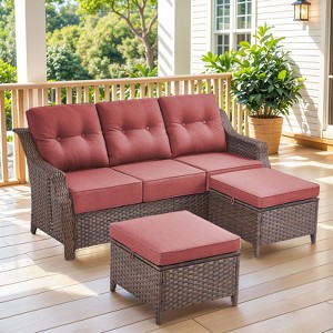 Buenhomino 3 Pieces Patio sectional Sofa Set, U Shape Patio Convertible Sofa Set with Water-Resistant and Washable Cushions - 1 of 4