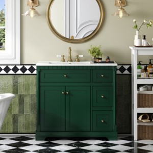 Modern Bathroom Vanity with Ceramic Sink and Storage Cabinet with Drawers, Compact Storage Cabinet for Bathroom – The Pop Home - 1 of 4