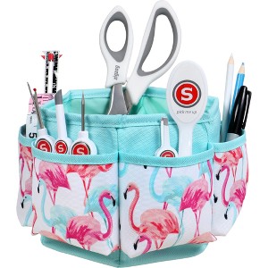Singer Flamingo Print Desktop Storage Spinner: Blue Polyester Desk Organizer with 10 Compartments for Office Supplies - 1 of 4