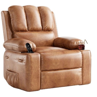 27'' Oversized Leather Recliner Chair - Overstuffed Manual Single Sofa for Adults, Cup Holder & Side Pockets, for Living Rooms, Max Weight 400 Lbs