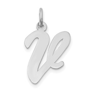 Black Bow Jewelry 14k White Gold, Madison Collection LG Classic Script Initial V Pendant - 1 of 4