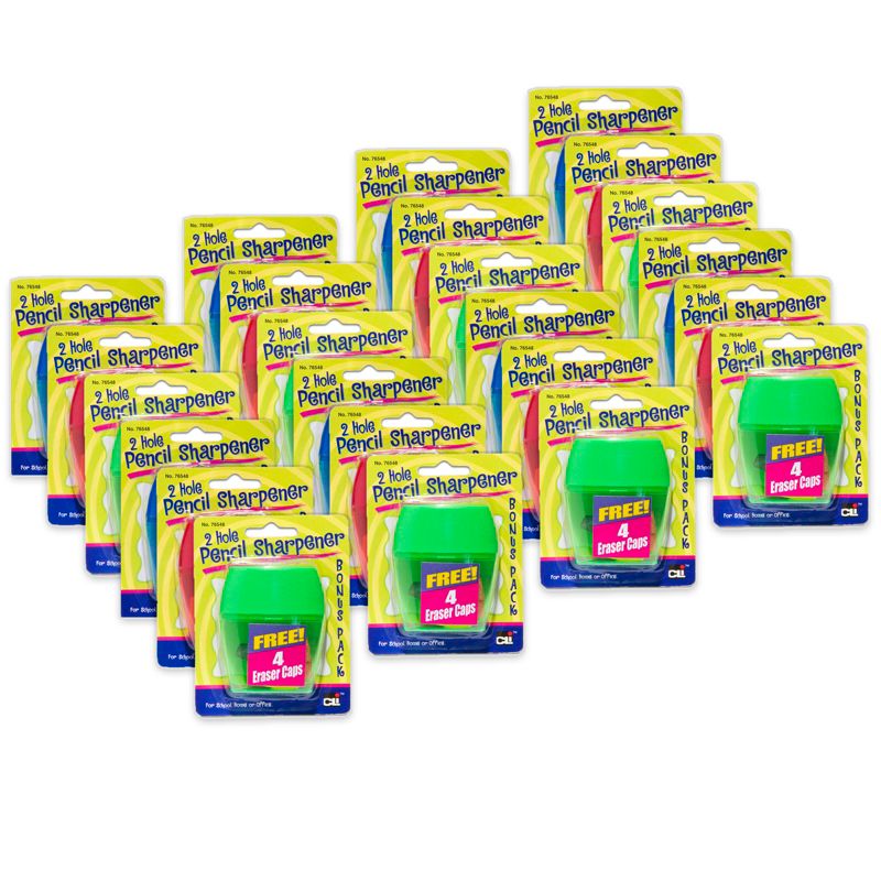 Charles Leonard 3 Hole Pencil Sharpener w/catcher, Assorted Colors, 12 per Pack, 2 Packs, 1 of 4